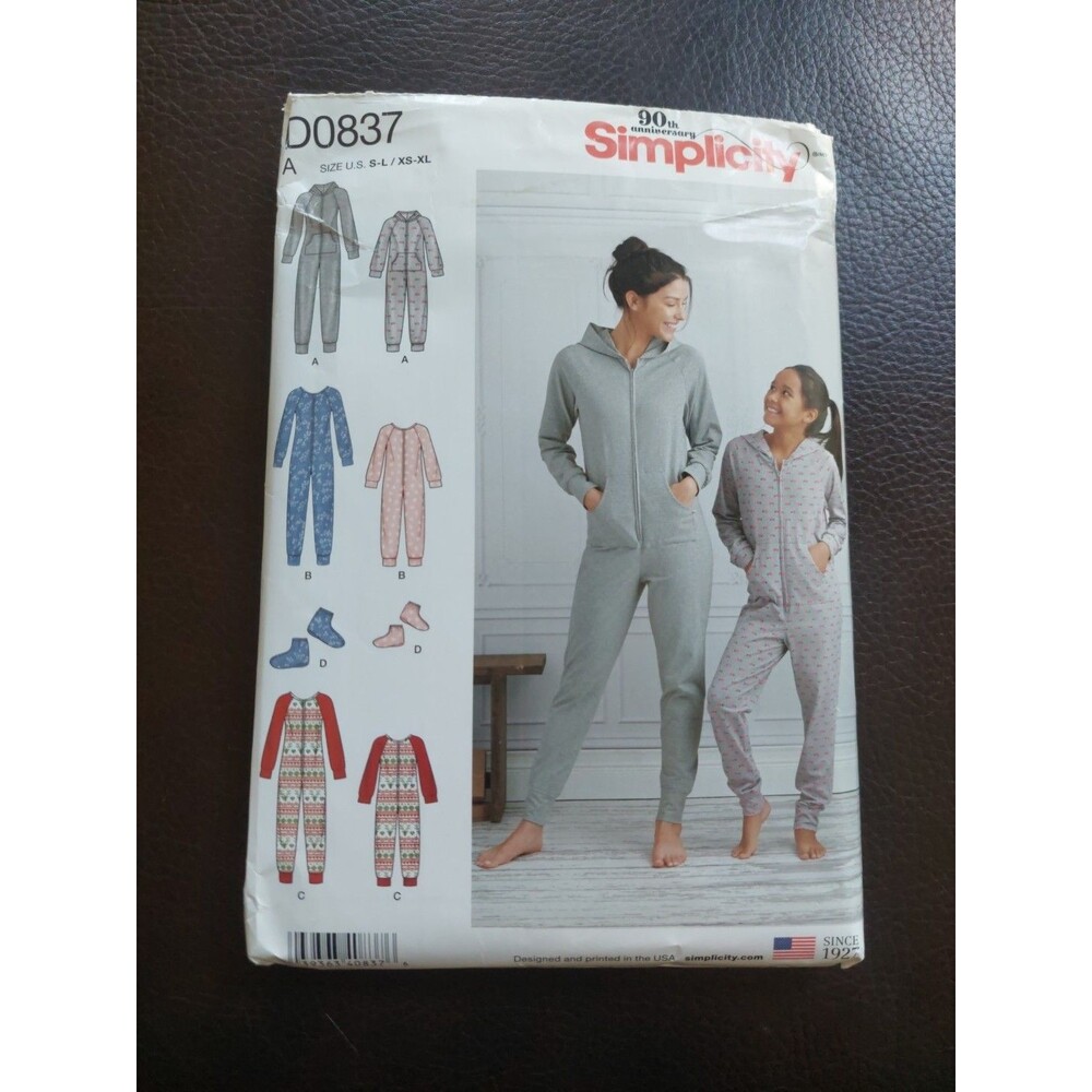 Simplicity Pattern D0837 Hoodie Jumpsuit Pajamas & Booties Girls Misses L 8520